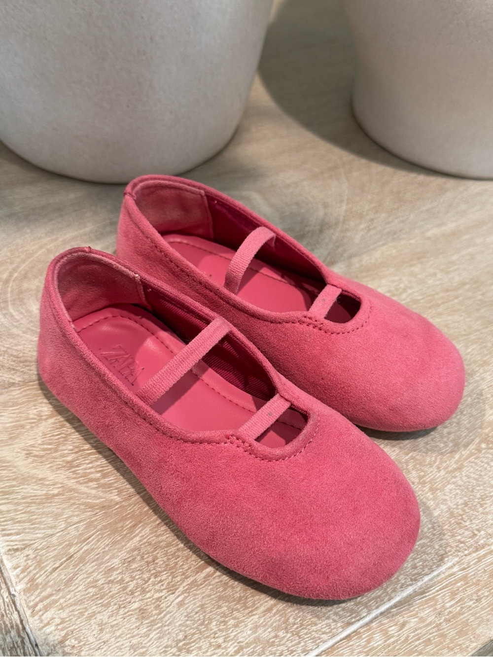 Zara Kids Coral Pink Suede Ballet Flats with Elastic Strap